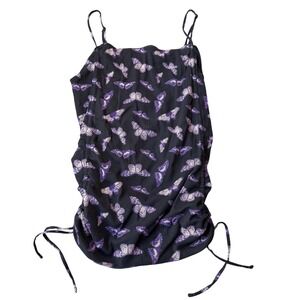 Urban Outfitters Cami Top Womens M Black Butterfly Mesh Ruched Y2K Straps